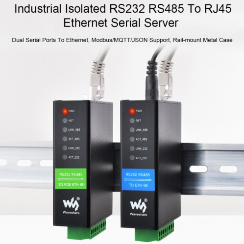 Waveshare RS232 RS485 vers serveur série Ethernet RJ45, spécifications : RS232 RS485 vers POE ETH (B) SW301B1002-019